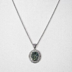 Peacock Druzy Quartz New Pendant Platinum Bond Stainless Steel Necklace